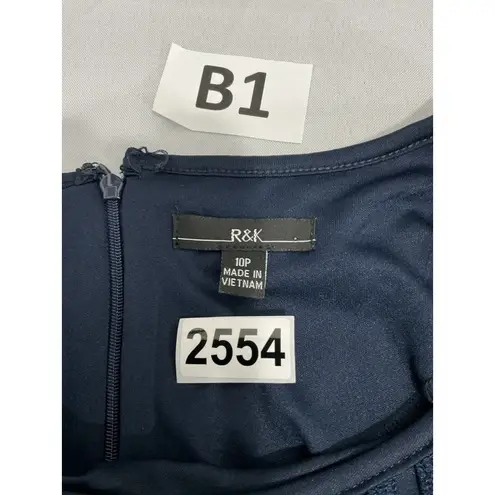 R & K Womans 10 P Blue Lace Lined Short Sleeve Knee Length Shift Dress