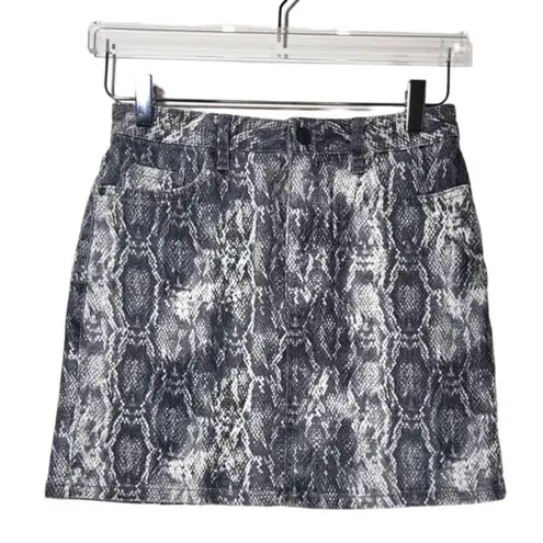 ZARA  Snake Print Denim Mini Skirt in Gray/Black/White