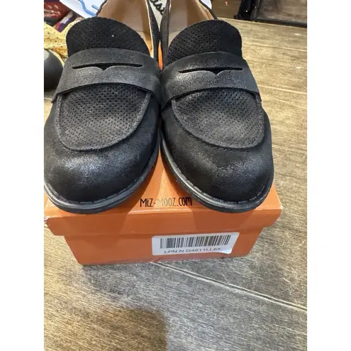 Miz Mooz Women's Gracie Loafer Black Suede Size 40 US 9 Perforated Toe Distress