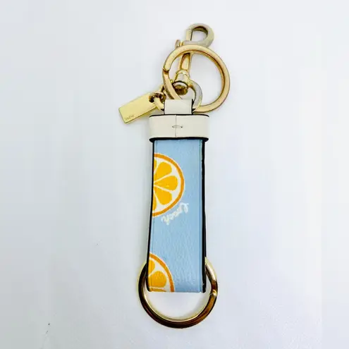 Coach  Loop Bag Charm With Lemon Print And Key Ring Blue And Gold