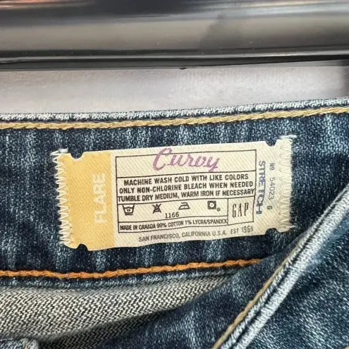Gap  Jeans Curvy Flare Medium Wash Denim 6 L Dark Rustic Indigo 8.25” rise