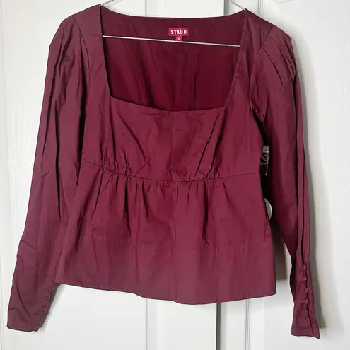 STAUD Peggy Top Plum Cotton Poplin Peplum Blouse Size Medium NWT Red
