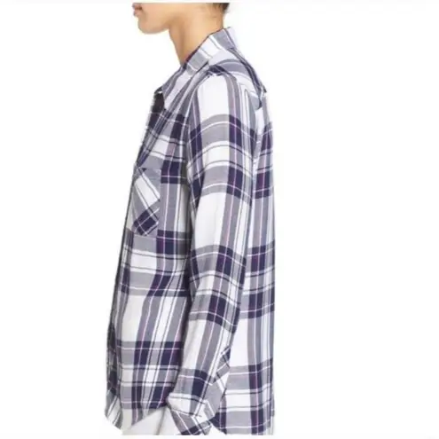 Rails Plaid Flannel Button Down Hunter Shirt in White Navy Orchid sz Small $158