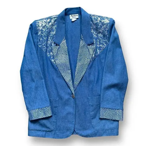 Vintage Jordana Petite Blazer Denim Silver Dots Abstract Art Oversized Western Blue Size undefined