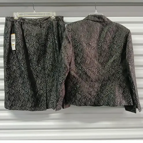 Le Suit 2 Pc Suit Womens 16W Silver Black Jacquard Blazer Skirt Business