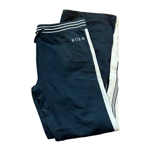 BCBG Size Lg Black Cream Striped Jogger Set Jacket & Pants Lounge Tracksuit