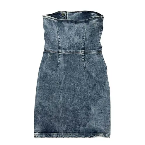Retrofête Retrofete Megh Strapless pleated Denim Mini Dress Marble Sky Button Front XS