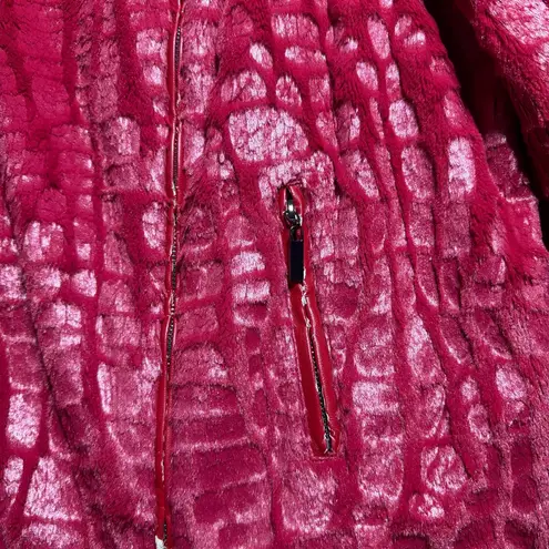 Adrienne Landau Red Faux Fur Croc Embossed Zip Jacket Women’s 2X Plush Luxe