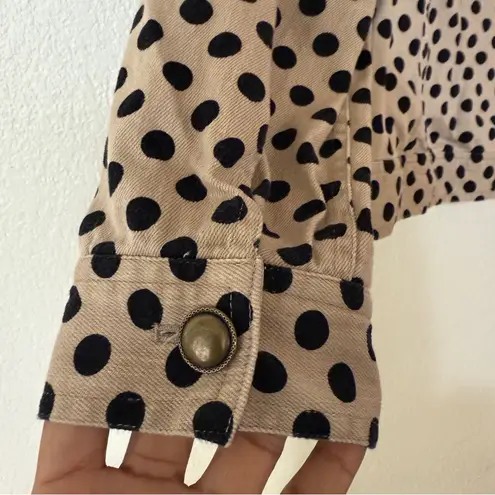 Christopher & Banks CJ Banks Women's Jacket XL Beige with Black Polka Dots Denim Feel Long Sleeve