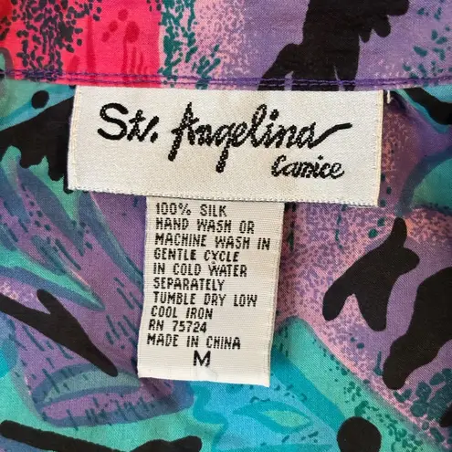 ⨠St. Angelina Silk Tropical Floral Button Down Blouse M Red Size M