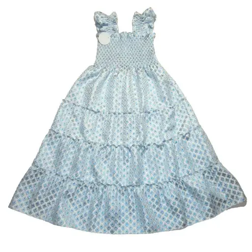 NWT Hill House Ellie Nap in Blue White Brocade Snowflake Smocked Midi Dress XL