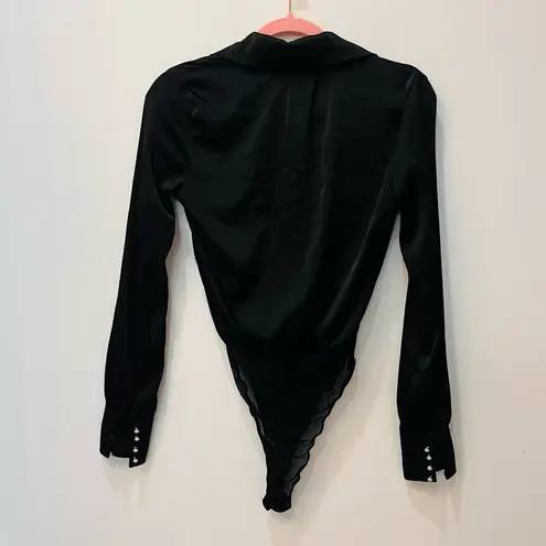 top chic boutique black tie bodysuit pearl sleeve blouse size Medium