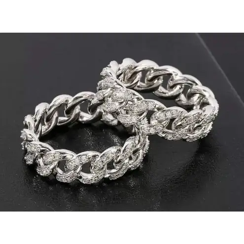 Boutique 8mm Iced White Gold‎ Plated Sterling Cuban Chain Ring, Adjustable
