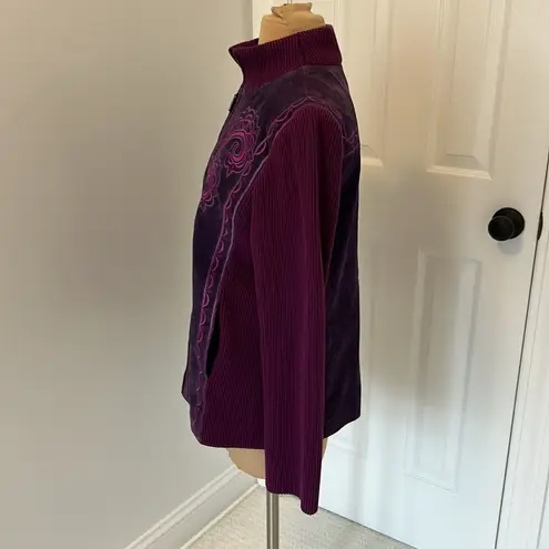 Bob Mackie Vintage  Purple Suede Embroidered Full Zip Cardigan