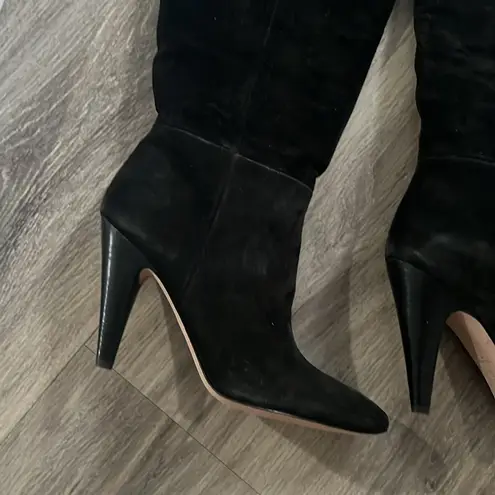 Veronica Beard Sanzi Knee Slouchy Leather Stacked Heel Black Suede Boots 6