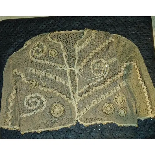 Jessica London Plus Size 2X Boho Hippie Kimono Tassel Brown Cardigan Crochet Bea