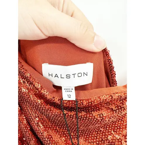 Halston Val Sequins One Shoulder Mini Dress in Orangeade Size 12 NWT