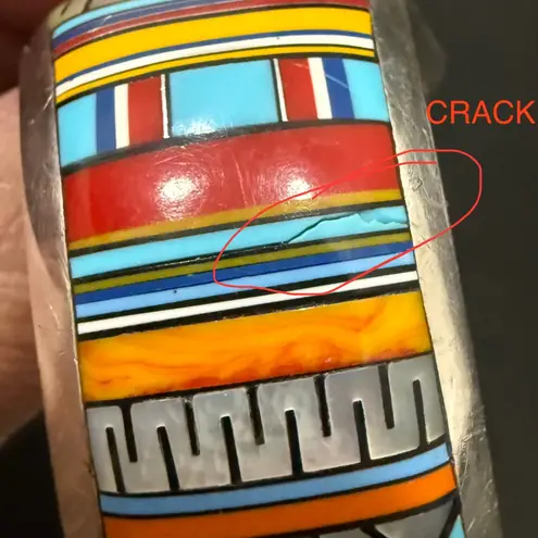 Vintage Native American Southwestern Sterling Multi Stone Inlay Cuff Bracelet Silver