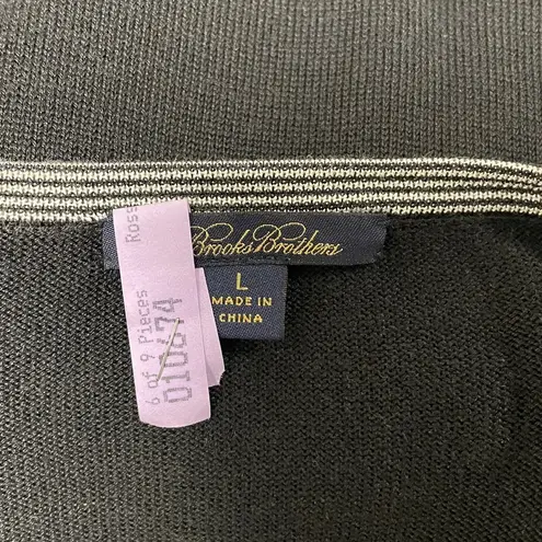 Brooks Brothers Black Gray Knit Silk Top Blend Large Stripe 3/4 *Runs Small