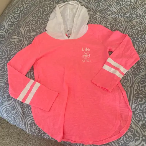 Hot Miami Styles love this product Neon Pink & White Split-Hem Varsity Stripe Hoodie - Women