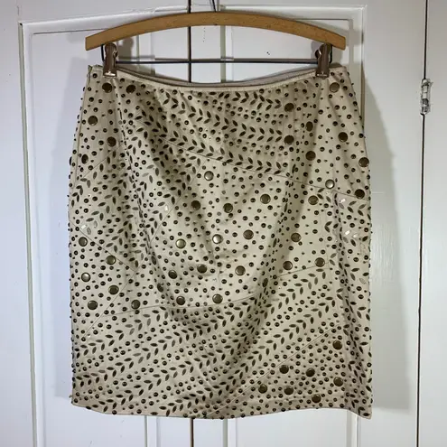 Lafayette 148 New York Skirt 12 Beige Bronze Studded Embellished Pencil READ Tan