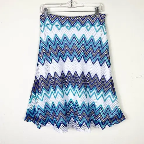 Vintage y2k Zac & Rachel Blue & White Chevron Zigzag Mermaidcore Midi Skirt Sz S