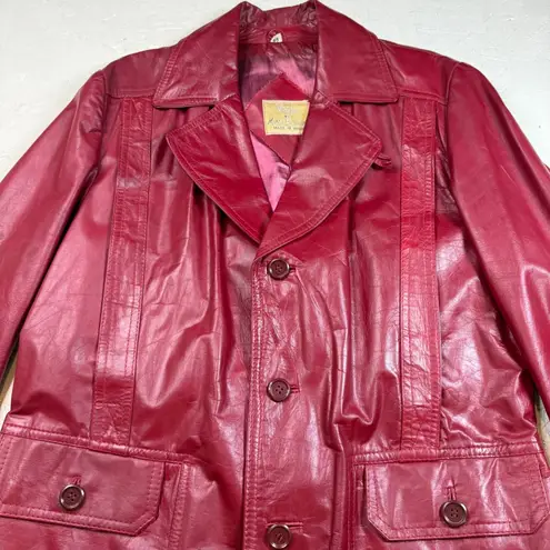 Vintage Vegas by Martin Bernard Red Leather Blazer Jacket Button Front India 46 Size M
