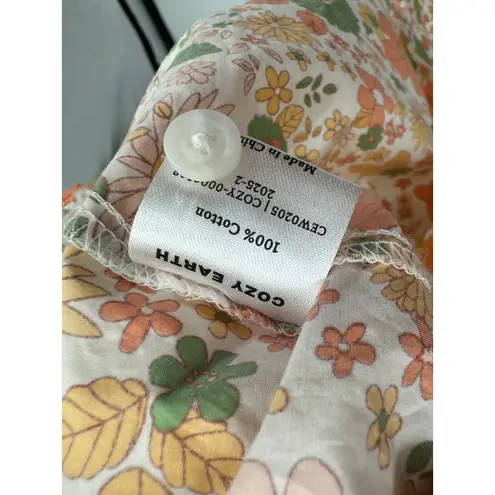 Cozy Earth Womens Orange Floral Sutton Short Sleeve Pajama Top Size M Retro Size M