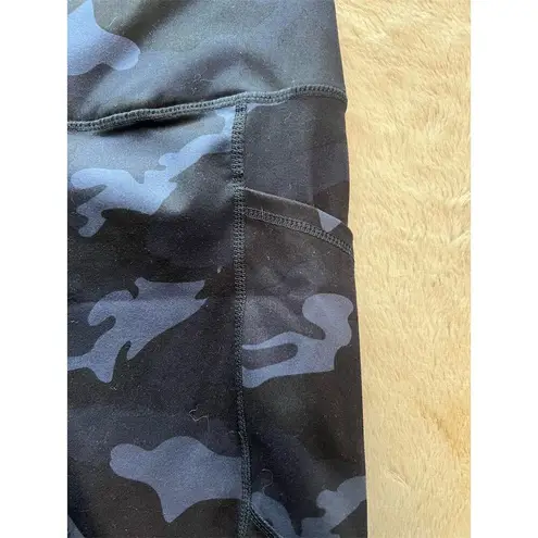 Yogalicious Lux Women's Camo Biker Shorts Blue M High Waist Pockets Size M