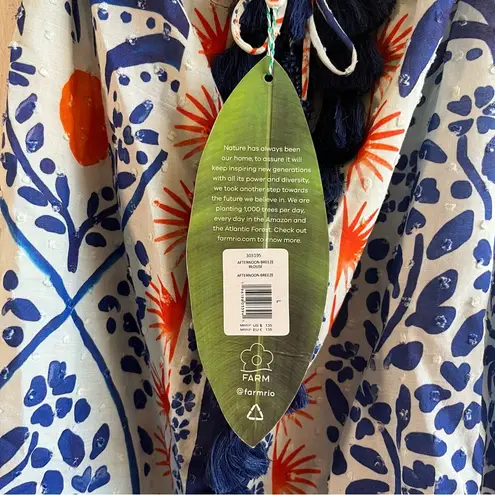 Farm Rio Tank Top Afternoon Breeze Beaded Tassel Tie Cotton Blouse Sz L NWT