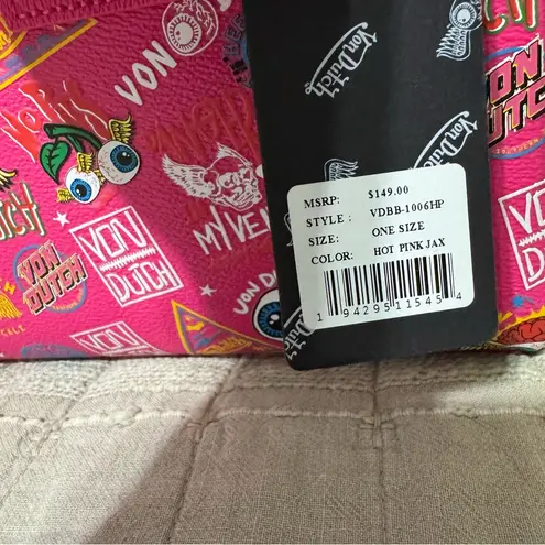 Von Dutch Jax Hot Pink and Black Graphic Bowling Luxury Bag