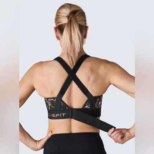 Shefit Flex Zipper Front Velcro Adjustable Metallic Splatter Sports Bra NEW Black Size XS