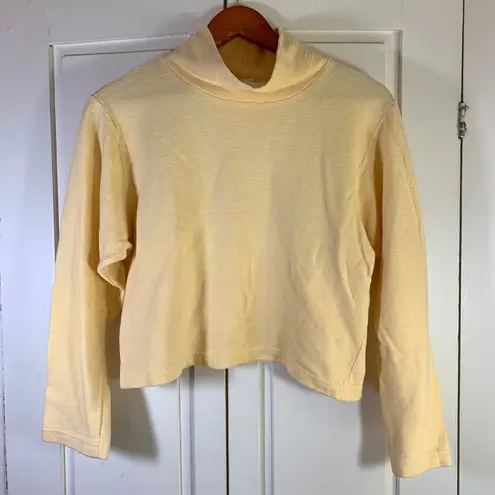 Cotton Colors Ribbed Turtleneck Top Pullover Casual Comfy Cropped Butter Yellow Size M
