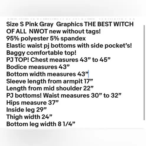 WICKED Womens PJs Size SPink Gray Graphics THE BEST WITCH OF ALL NWOT Pink