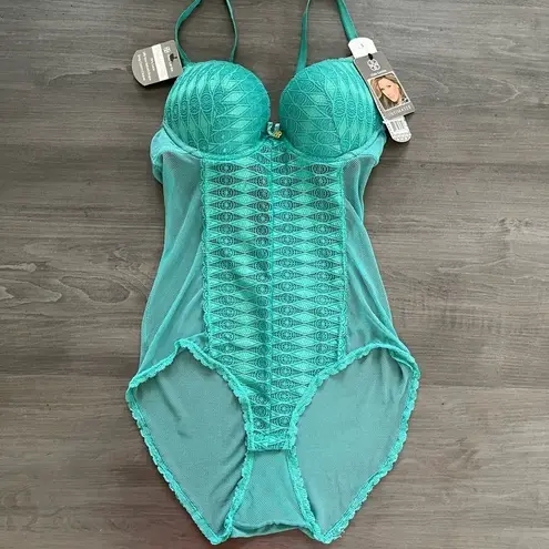 Daisy Fuentes push up mesh lace Teddy lingerie size small teal blue NWT $42