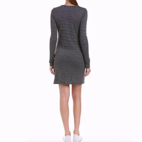 LA Made New Striped Ribbed Knit Long Sleeve Henley Mini Dress Navy Grey