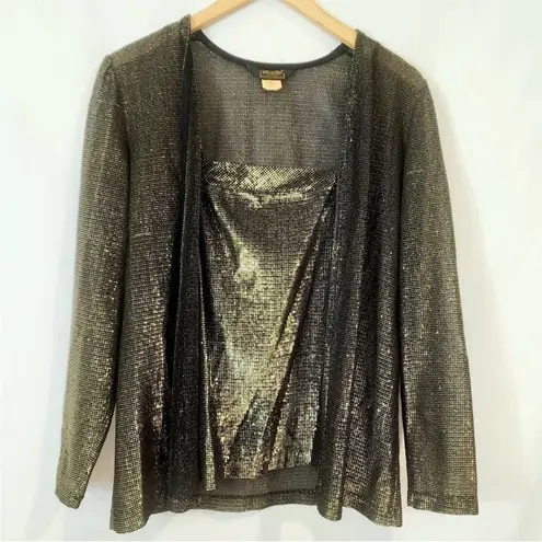 Vintage Gold Metallic Disco 2 Piece Set Spaghetti Strap Camisole Top & Jacket M Size M
