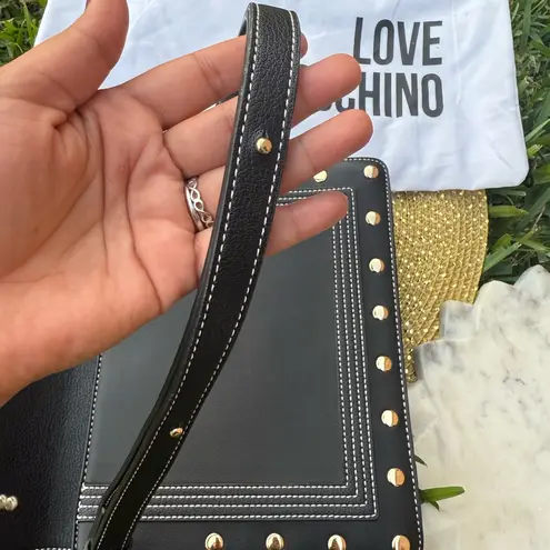 Love moschino Black Studded Crossbody Bag- Elegant Eco-Leather With Gold Detail