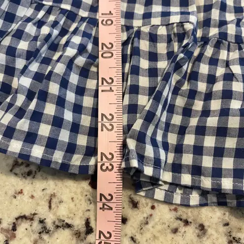 Velvet by Graham Spencer Navy White Gingham Off Shoulder Bell Sleeve Ruffle Top Blue