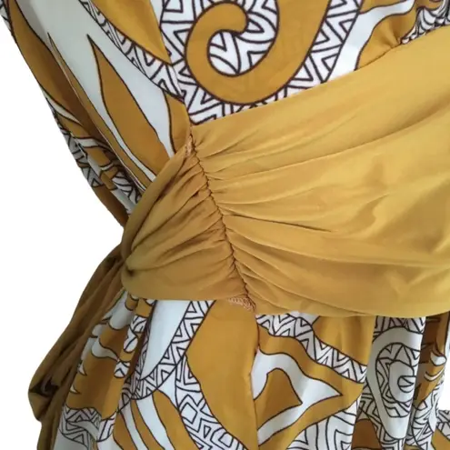 Come Como ❁ Printed Plunging V Neck Tunic Cami Tank ❁ Goldenrod + Ivory ❁ Large