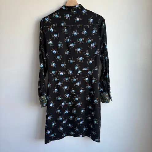 Sandro Paris Black Floral Button-Front Satin Dress- Size 38 (US 6) 100% Viscose