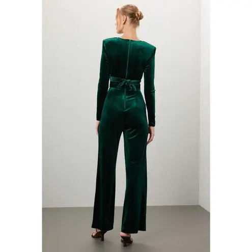 Bronx & Banco Emerald Green Velvet Wrap Waist Long Sleeves Jumpsuit Size Medium