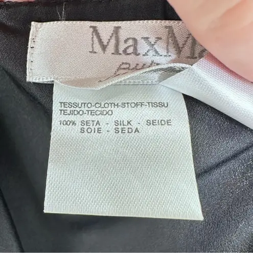 Max Mara Vintage 90s Silk Tulip Pink and Black Floral Flowy Midi Skirt Size 8