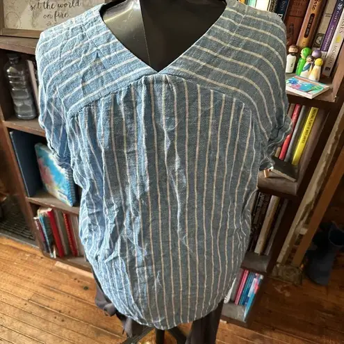 Rails blue & white striped linen blend lace up slouchy blouse