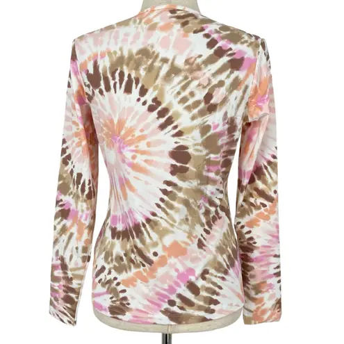 LANDS END NWT Tie Dye Burst Long Sleeve Rashguard Swim T Shirt Size Medium Pink