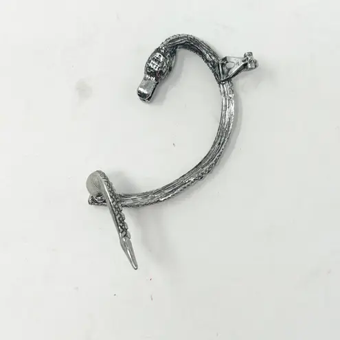 Dragon Goth Punk Ear Cuff Wrap Tail Earring Gunmetal Rhinestone Dragon Serpent Gray