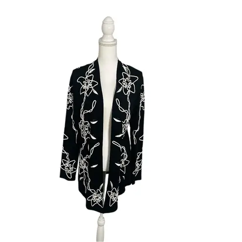 Lauren Michelle Black Embroidered Floral Cardigan – Boho Chic Elegance. Size L