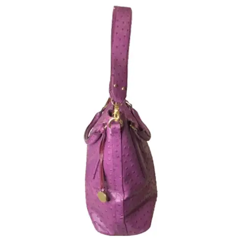 Brahmin Purple Ostrich Embossed Leather Top Handle Carry On Shoulder Bag
