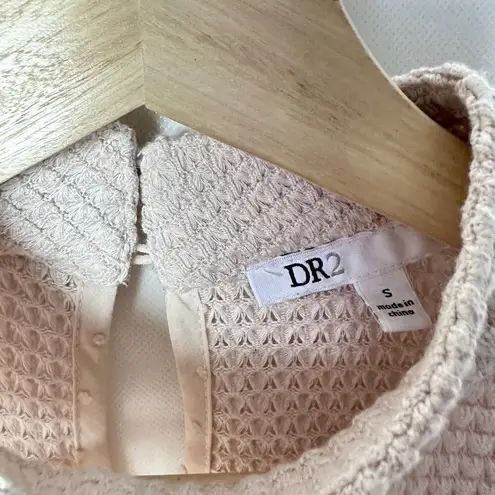 DR2 Blouse Womens Small Cream Boho Crochet Tiered Babydoll Swiss Dot Vanilla