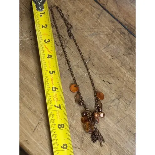 Bronze Tone Necklace With Beads & Charms 18" Chain With Lobster